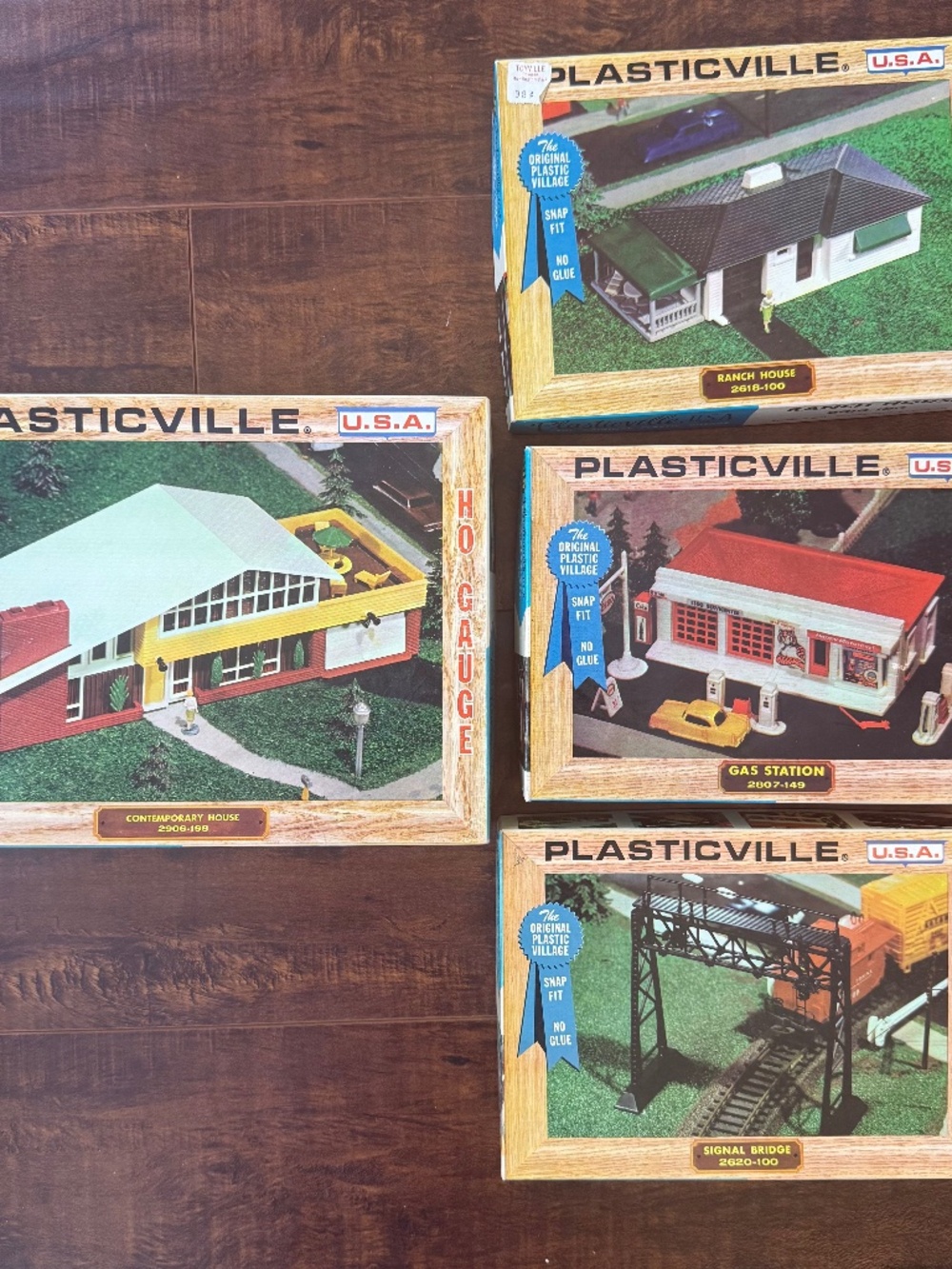 VTG Estate Fresh Lot Of 4 Plasticville Kits Gas Station 2 Houses & Bridge AS IS